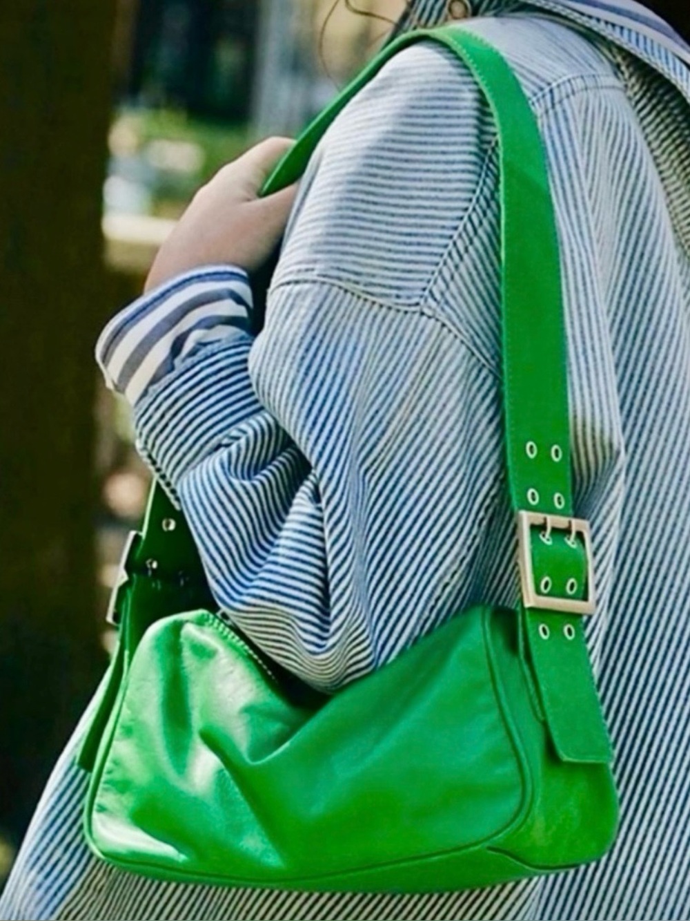 NWT FREE PEOPLE | Arm Candy Handbag In Cut Grass Green Rivet Detail 100% Leather